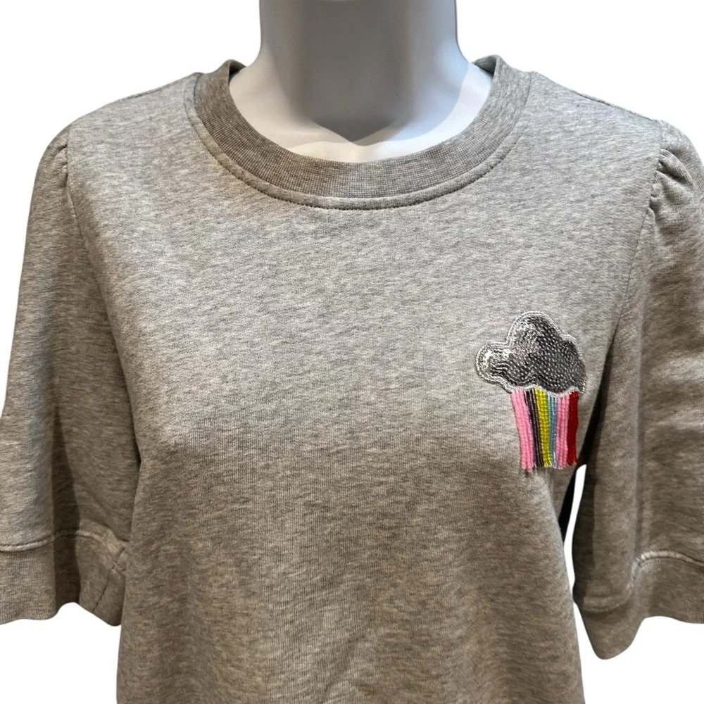 Kate Spade Rain or Shine Short Sleeve Pullover Sweatshirt with Beads Small
